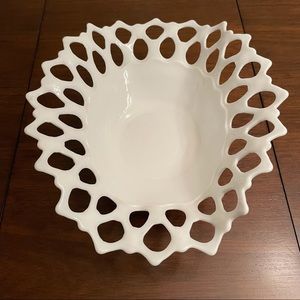 Westmoreland Milk Glass Bowl Open Lace Elegant Fruit Display 12"